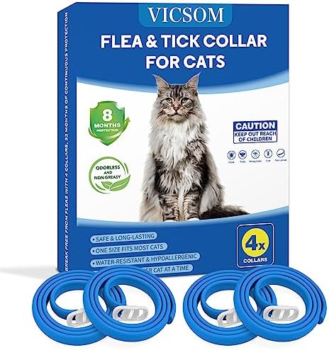 Flea and Tick Collar for Cats, Flea Cats Collar, Flea Treatment Cats, 8 Months Protection Waterproof Adjustable Cat Flea and Tick Collar, Natural Anti Tick Collar for Kittens Cats Puppies Light Blue