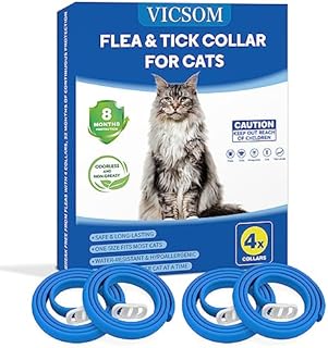 Flea and Tick Collar for Cats, Flea Cats Collar, Flea Treatment Cats, 8 Months Protection Waterproof Adjustable Cat Flea and Tick Collar, Natural Anti Tick Collar for Kittens Cats Puppies Light Blue