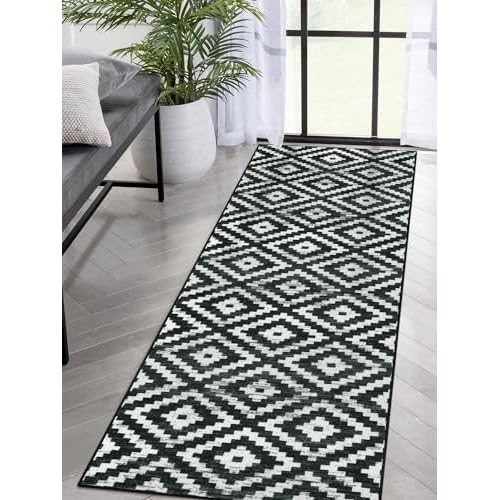 Lahome 2x8 Rug Runners for Hallways Non Slip, Black and White Kitchen Runner Rug Washable, Boho Moroccan Trellis Bathroom Runner Rug, Modern Printed Indoor Carpet Runner for Laundry Room Sta