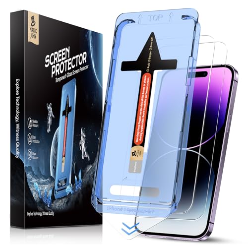 MAGIC JOHN 2 Stück für iPhone 14 Pro Max für Bildschirmschutz (6,7 Zoll), Auto-Dust-Eliminierung, 9H, HD Klar, Bläschenf...