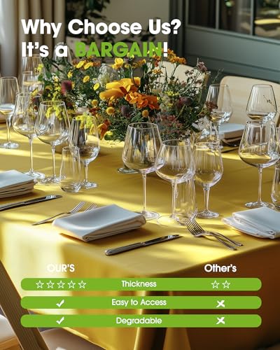 Image of Pureegg Plastic Table Cloth Disposable 8 Pack, 54 x 108 Inch Table Cloths, Easter Party, Decorative Tablecloths, Rectangle, Lemon, Pastel Plastic Cover, Leakproof & Sturdy, Yellow