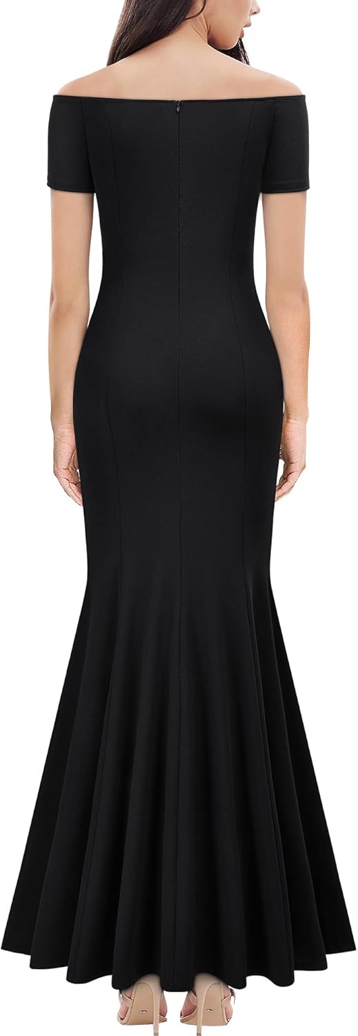 AISIZE Women's Elegant Off Shoulder Ruffle Formal Evening Long Dress - Image 2