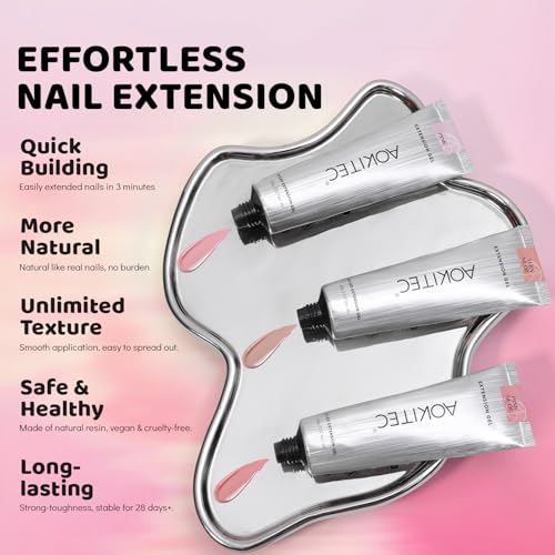 Aokitec Nude Pink Poly Gel - 60 g, żel poliakrylowy do przedłużania i wzmacniania paznokci, francuski żel do paznokci, podwójne końcówki