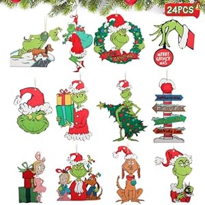 Slitunk Christmas Tree Decorations, 24PCS Christmas Cute Wooden Hanging Ornaments for Tree, Christmas Decor Indoor Home Party Gifts