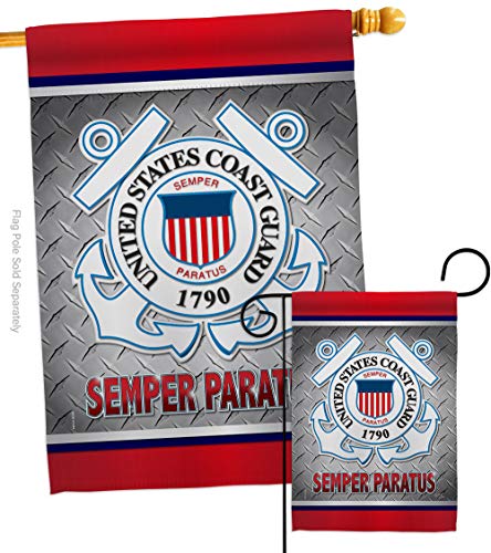 Semper Paratus US Coast Guard Garden House Flag - Set Armed Forces USCG United State American Military Veteran Retire Official - Decoration Banner Small Yard Gift Double-Sided Made In USA 28 X 40