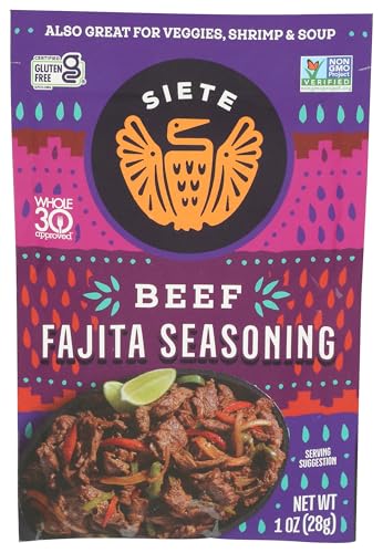 Siete Beef Fajita Seasoning Mix | Seasoning for Beef, Shrimp, and Veggies | Gluten Free | Vegan | Non GMO | Whole30 Approved | 1 Packet (7 Servings)