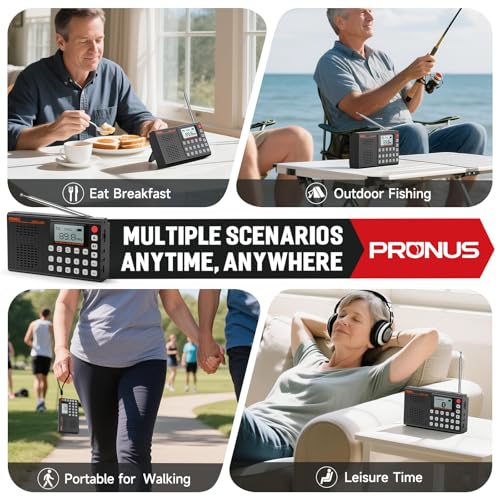 Image of PRUNUS J-168 FM /MW /SW Digital Radio Small Supports Manual Preset, Shortwave Radios with Battery 2000 mAh, Sleep Timer, Excellent Reception, Portable microSD Card Playback USB C Charging Headphone Jack