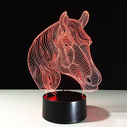 Preisvergleich Produktbild 3D Optische Llusion Lampepferdekopf Led NachtlichtTolle 7 Farbwechsel Acryl Berühren Tabelle Schreibtisch-Nachtlicht Mit Usb-Kabel Für Kinder Schlafzimmer Geburtstagsgeschenke