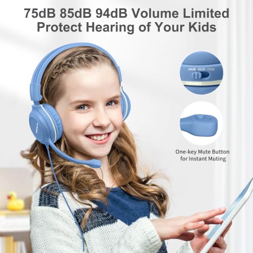 Image of SIMOLIO-USB-C-Headphones Wired-Kids for-School w /Swivel HD Boom-Microphone