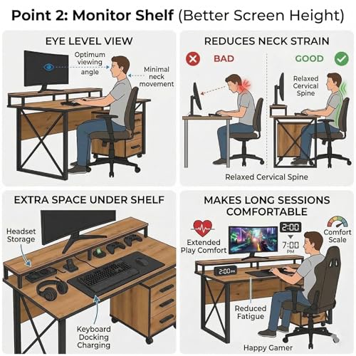 Image of FFO Wooden Gaming Desk with 3-Drawer Mobile Cabinet | Large Computer Table for Gaming & Home | Study & Workstation Desk with Sturdy Metal Frame | DIY Assembly | Oak Finish (150x60x75 cm, Brown)