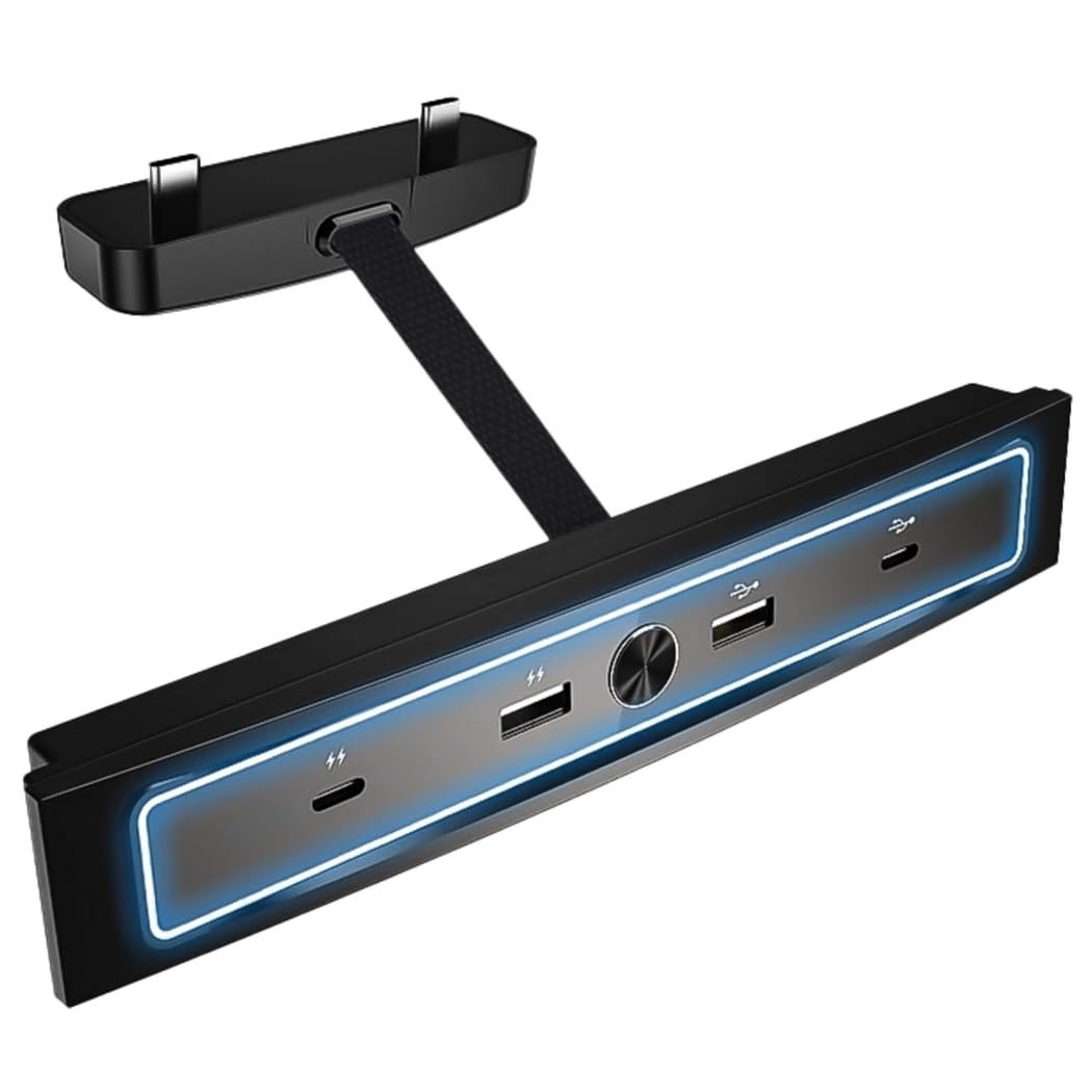 Hub USB para Tesla Model 3 y Model Y 2021 2022 2023, base USB de 4 puertos para adaptador de consola central Tesla, estación de acoplamiento multipuerto con luz LED para carga de coche y transmisión