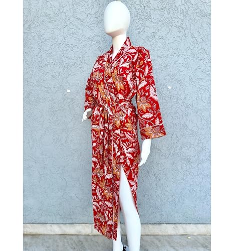 Image of Hand block print Cotton Kimono bikini cover up,Indian Hand block print Cotton Bath Robe,Swim Wear,Nighrwere Dressing Gown