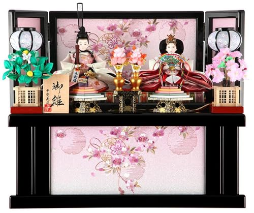 限定品 雛人形 平安義正 ひな人形 雛 コンパクト収納飾り 親王飾り 桜にリボン 本刺繍 本花梨笏 h313-kts-n31-3