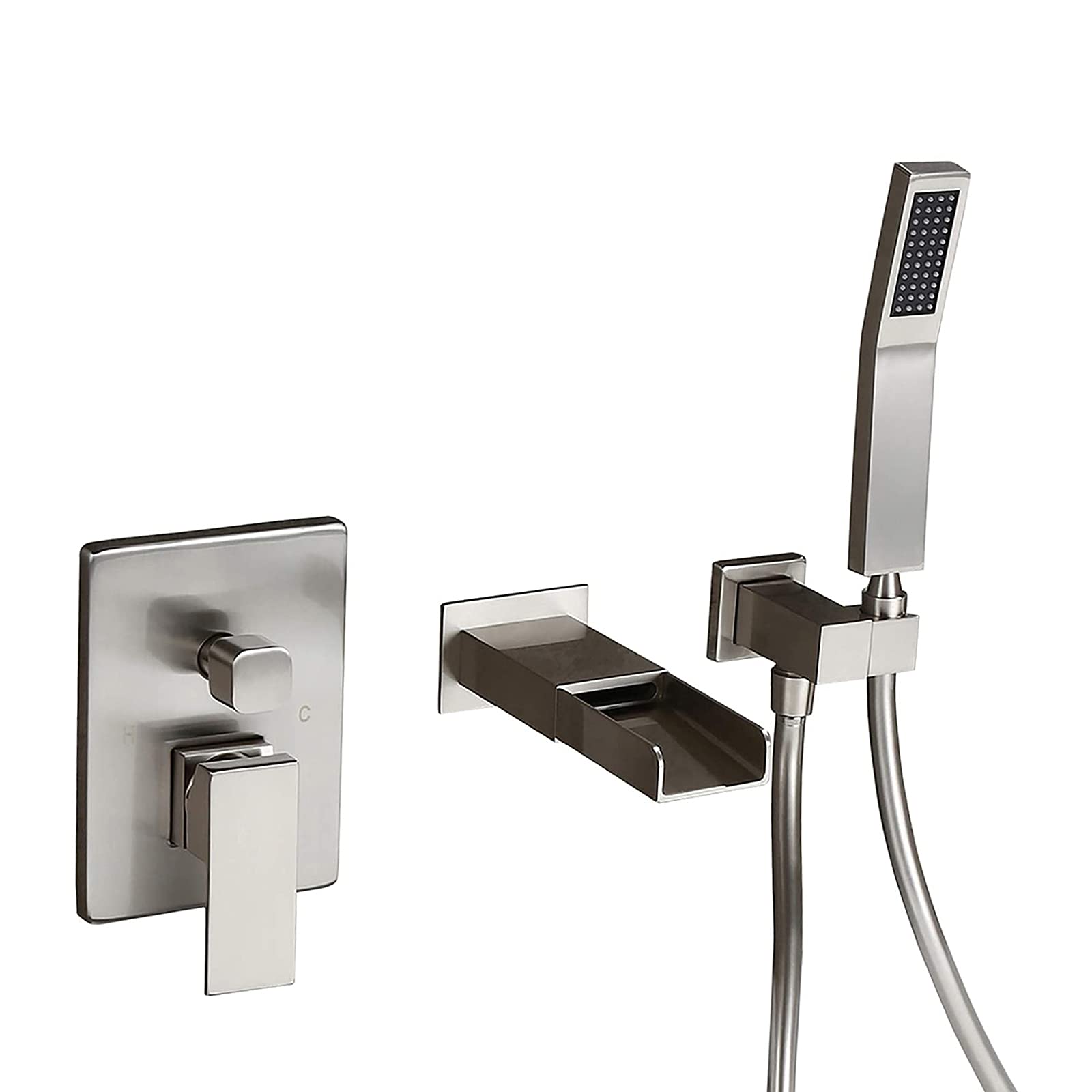 GLJTUO Tub Faucet with Handheld Shower, Bathtub Faucet with Waterfall Tub Spout, Wall Mounted Tub Tap Brass Tub Filler Faucet Single Handle Filler Mixer Tap with Hot and Cold Wa