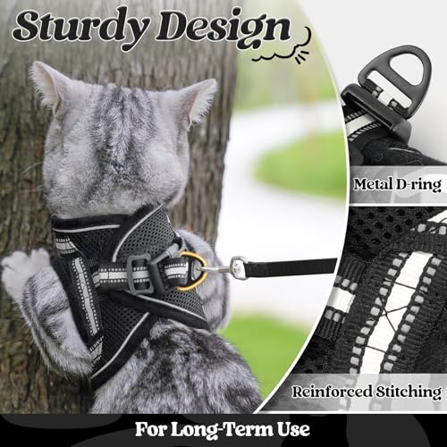 rabbitgoo Cat Harness and Leash Set for Walking Escape Proof, Adjustable Soft Kittens Vest with Reflective Strip for Cats, Comfortable Outdoor Vest, Black, S - Image 6