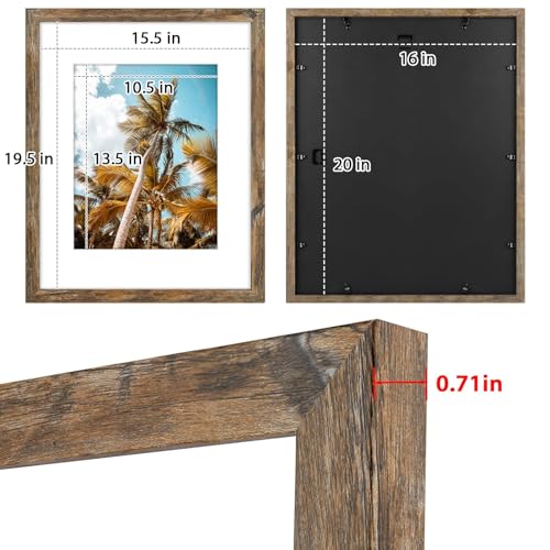 Image of Frametory, 16x20 Picture Frame With Mat for 11x14 Picture - High Definition Glass Wide Molding - Preinstalled Wall Mounting Hardware (Rustic Brown, 1 Pack)