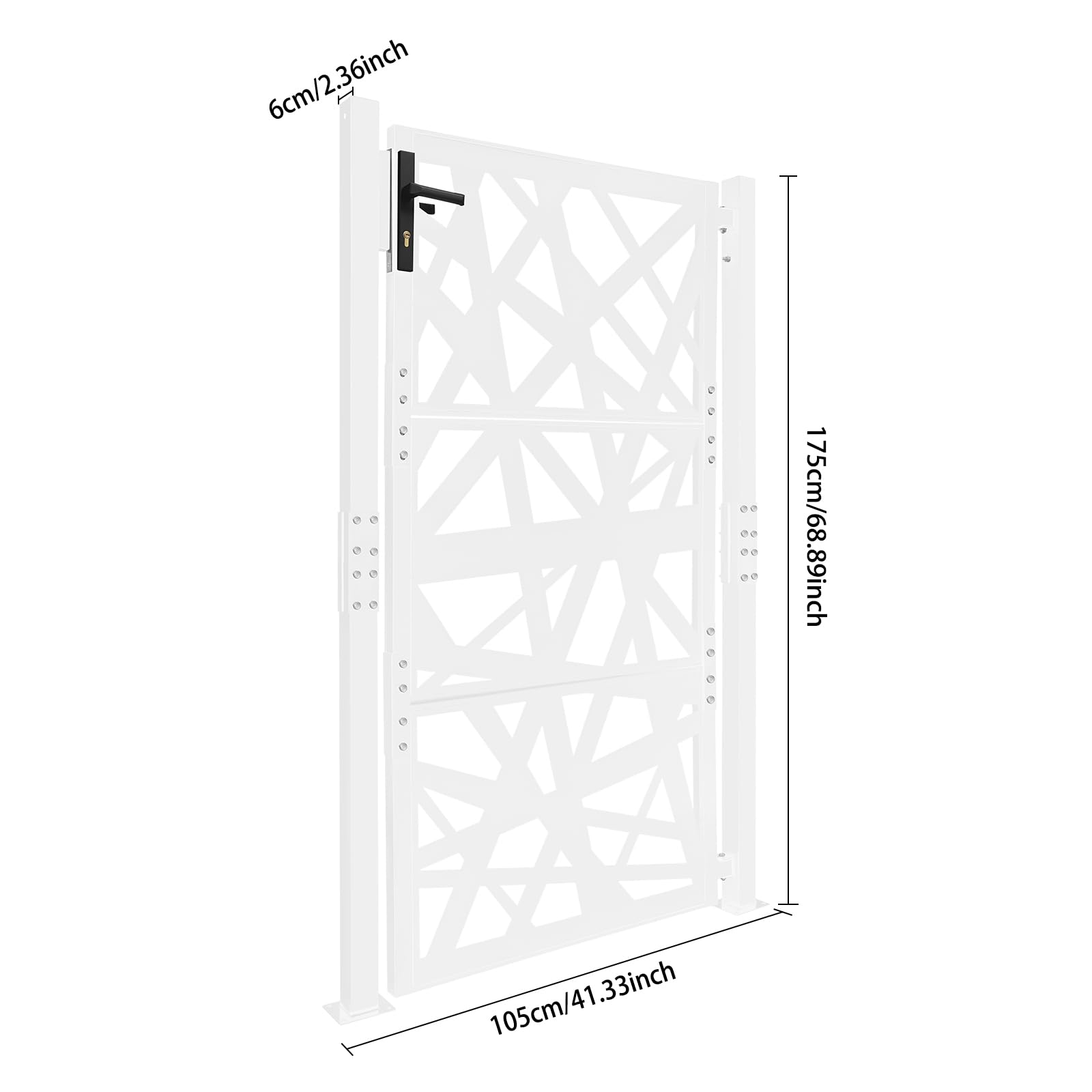Puerta de jardín de 105 x 175 cm, doble columna, de metal, con cerradura, 7 llaves y apertura de 180°, resistente a la corrosión para jardín, terraza y seguridad para mascotas, color blanco