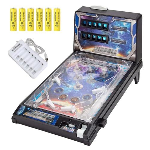 Preisvergleich Produktbild Mixtric Mini-Flipper, Elektronisches Tisch-Flipper Spiel, Tischflipper Mit Lichtern Und Geräuschen, Digitale LED-Anzeigetafel, Für Kinder Und Familie,Schwarz