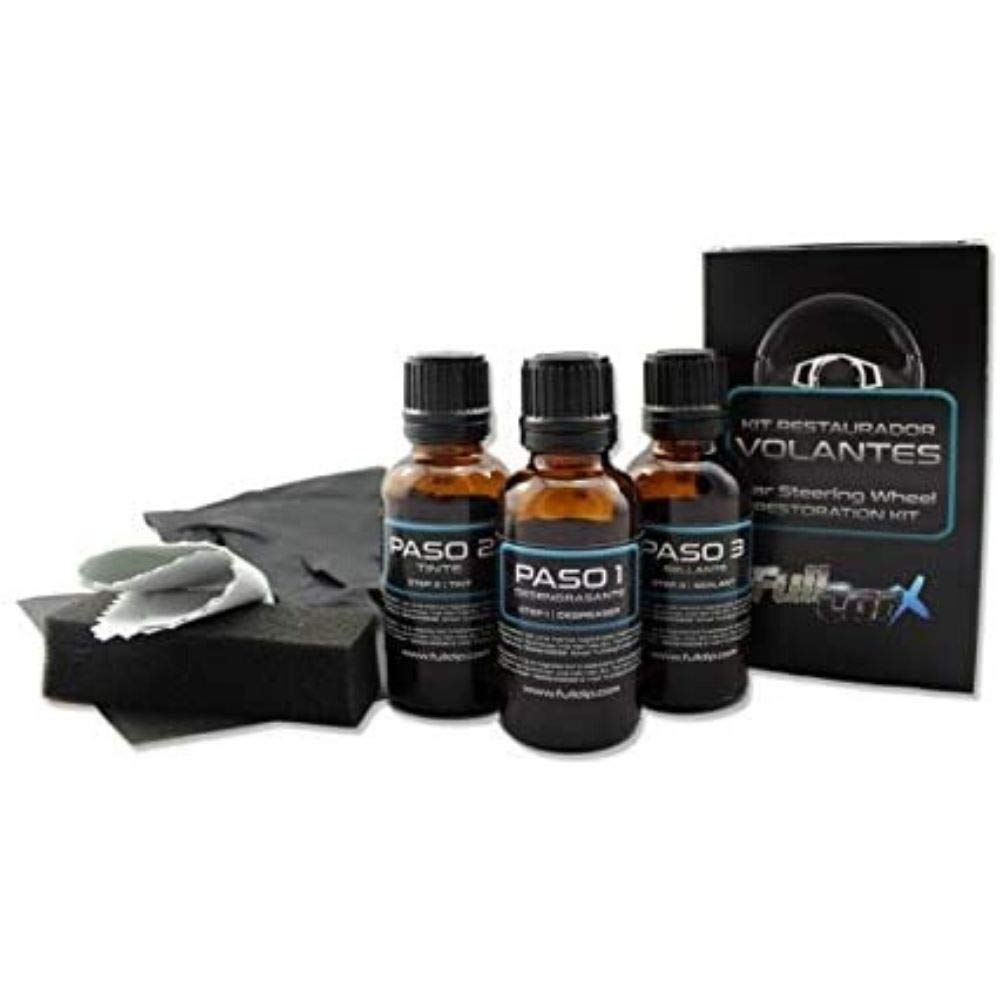AutoFullCar – Kit di restauro per volanti in pelle nera FullCarX | Riparatore professionale per volante in pelle | Include tinta, lima, sgrassante, sigillante e accessori