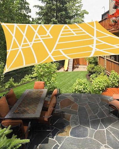Boanket Sun Shade Sail 8' x 10', Yellow Geometric Rectangular Waterproof Outdoor Sun Shades, White Modern Abstract Art Geometric Shade Cloth for Patio Deck Terrace Garden Lawns Beach Backyard
