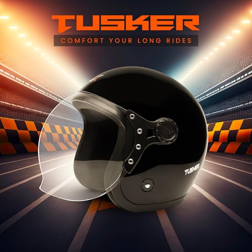 Image of Cortex Tusker Half Face Helmet Matt Finish with Scratch Resistant Curved Polycarbonate Visor, Hard ABS Shell Helmet for Men and Women | Clear Visor, Lightweight