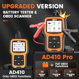 ANCEL AD410 PRO OBD2 Scanner and Battery Tester, 2-in-1 Car Diagnostic Tool, Check Engine Light, EVAP Test, Live Data, 12V Battery Analyzer with Cranking & Charging System Test for Car Motorcycle