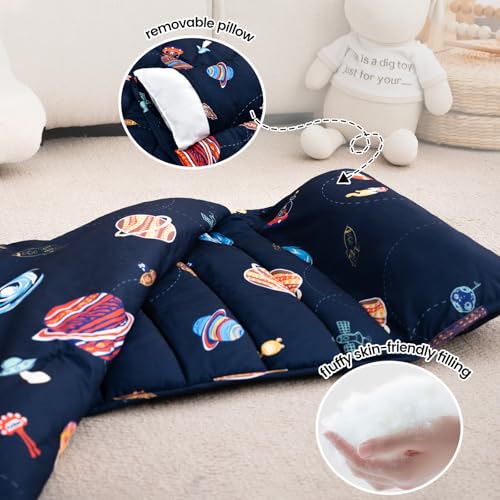 Image of PHF Soft Toddler Nap Mat with Removable Pillow, Rollup Design Kids Sleeping Mat, Slumber Bags for Boys, 50 inchx20 inch Toddler Sleeping Bag for Daycare Preschool Travel Camping, Space