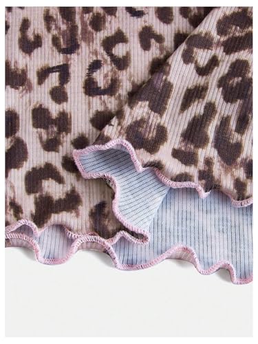 GORGLITTER Girl's Cheetah Print Top Bow Ruched Short Sleeve Halter Slim Fit Crop T Shirts3