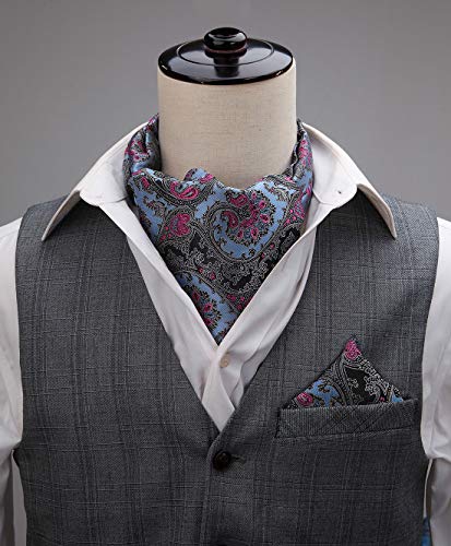HISDERN Ascot rosa blu Uomo Paisley Fazzoletto
