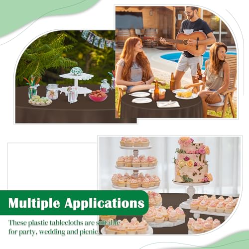 Image of Brown 14 Pack 84 Inch Plastic Round Tablecloths, Disposable Plastic Table Cover for Parties and Dinners
