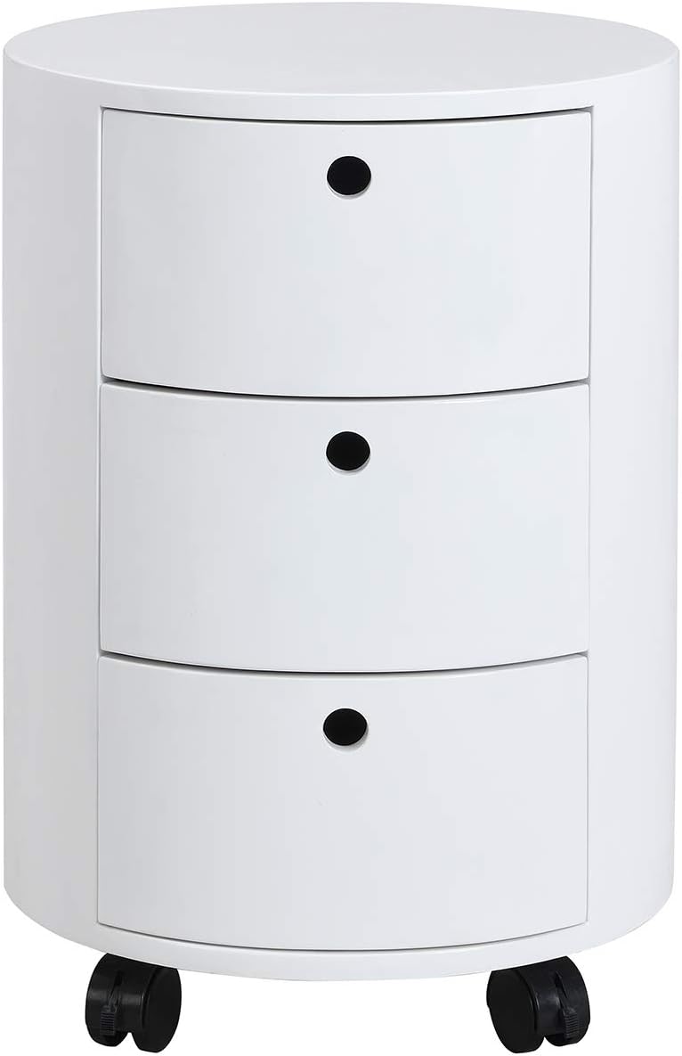 Cherry Tree Furniture DOLIO Drum Chest Bedside Table, Barrel Side Table with Drawers (High Gloss White, 3-Drawer)