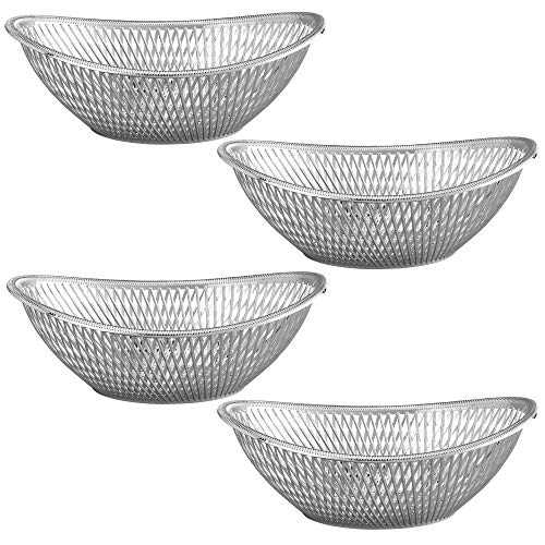 Large Plastic Silver Bread Baskets - 4 Pack Reusable 12â€ Oval Food Storage Basket - Elegant Modern DÃ©cor for Kitchen, Restaurant, Centerpiece Display - by Impressive Creations