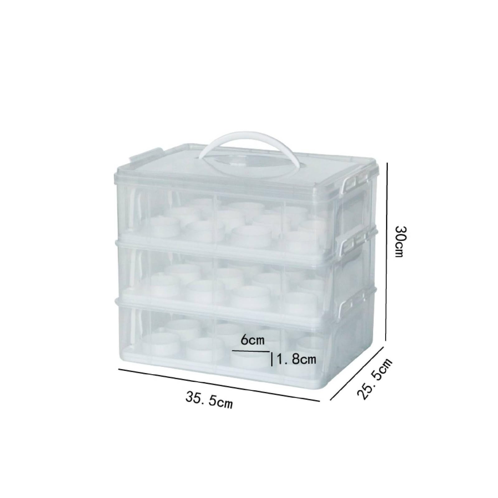 Caja Plástico Transparente para con Asa Portátil Organizador Repostería con Cierres Laterales Apilable Estuche Embalaje Postre, 3 Niveles