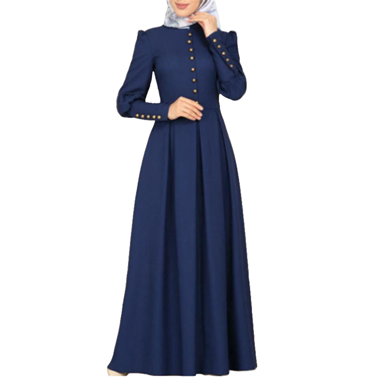 Robe longue évasée à col rond confortable qui flatte la silhouette