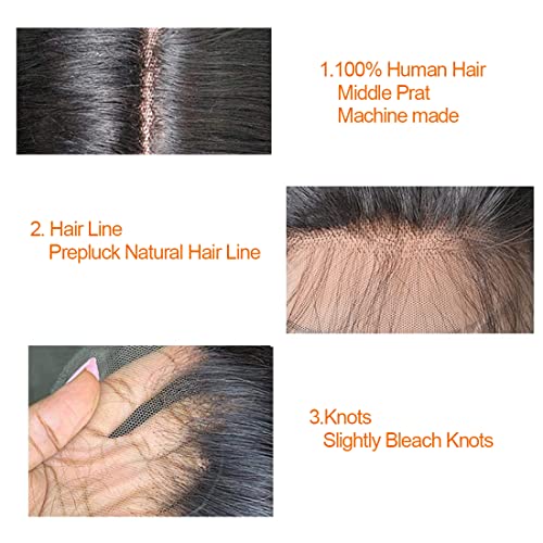 12A Brazilian Straight Lace Closure 4X4 Machine Made Closure Unprocessed Natural Black Brazilian Virgin Human Hair（8Inch Middle Part） #TOP3