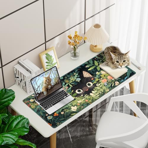 Abetcabe Gaming Mauspad XXL, Mousepad 900 x 400mm, Cute Katze Mauspad groß Vernähte Kanten WassXerdicht Anti-Rutsch für PC, Laptop, Maus und Tastatur