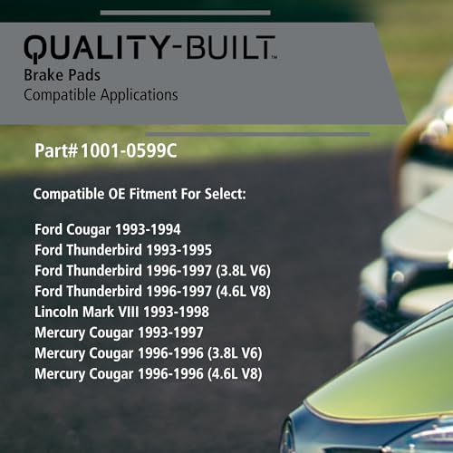 Image of QUALITY-BUILT Rear Ceramic Brake Pads, Premium 1001-0599C, Compatible with 1993-1998 Ford /Lincoln /Mercury (Cougar, Mark VIII, Thunderbird)