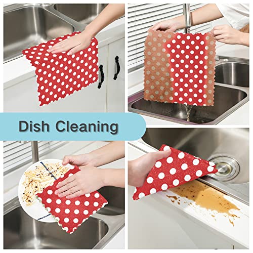 Cataku Red Polka Dots Microfiber Reusable Cleaning Cloths Kitchen Dish Cloths Dish Rags For Washing Dishes, Polka Dots Dish Towels Washcloths For Kitchen Drying thumb #5