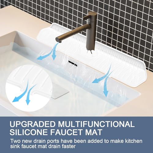 Image of Faucet Guard - 90 Foldable Draining Mat for Kitchen Sink with 2 Drain Ports, White, 17.7 inch*5.66 inch