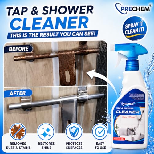 Image of Tap & Shower Cleaner Spray 250ml - Lime Scale Remover, Hard Water Stain & Rust Cleaner, Bathroom & Kitchen Surface Cleaner, Non-Toxic, Eco-Friendly Descaler for Tiles, Faucets & Glass