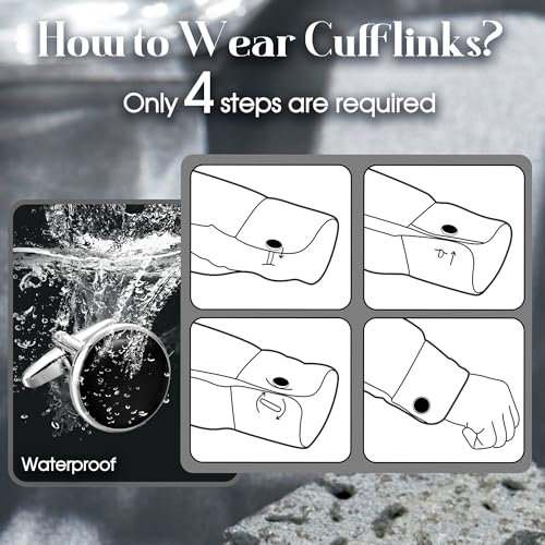 Jstyle Mens Cufflinks and Studs Set Tuxedo Shirts Classic Black&Silver Match for Business Wedding Formal Suit4