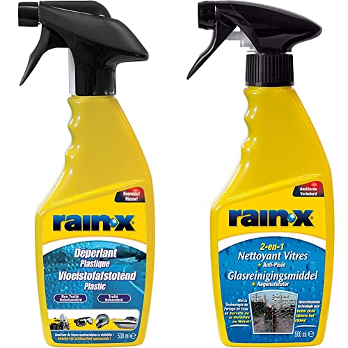 Liquide lave glace anti pluie Rain-X 500ml et spray déperlant plastique