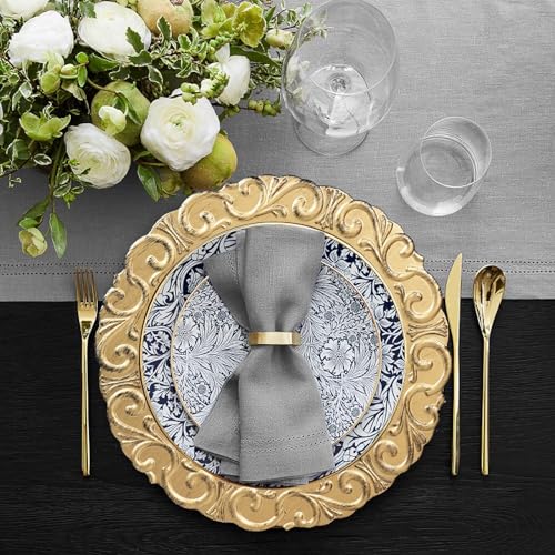 Spsyrine Gold Charger Plates, Set of 6 Chargers for Dinner Plates, 13 Inch Table Chargers for Bulk Wedding, Party Decoration - Thumbnail 2