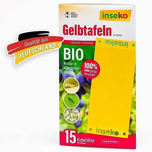 inseko 15x große Gelbtafeln Gelbsticker gegen Trauermücken & Weiße Fliegen 100% giftfrei Gelbfallen für Zimmerpflanzen Made in Germany