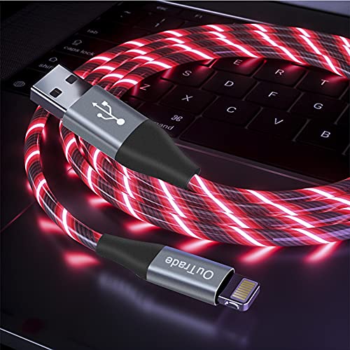 Cable de carga LED para iPhone 12 11 Pro Max con USB rápido rojo 6