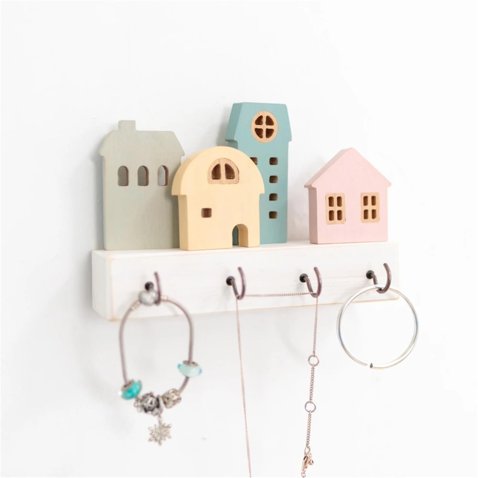 Mensola in legno con ganci for cappelli e asciugamani