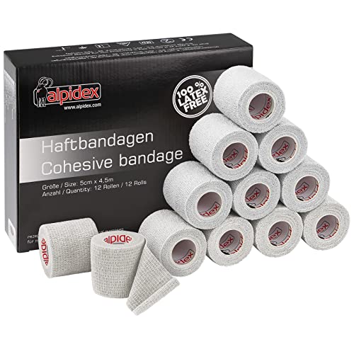 ALPIDEX 12 Rollos Venda Autoadhesiva Elástica 5 cm x 4,5 m Cohesiva