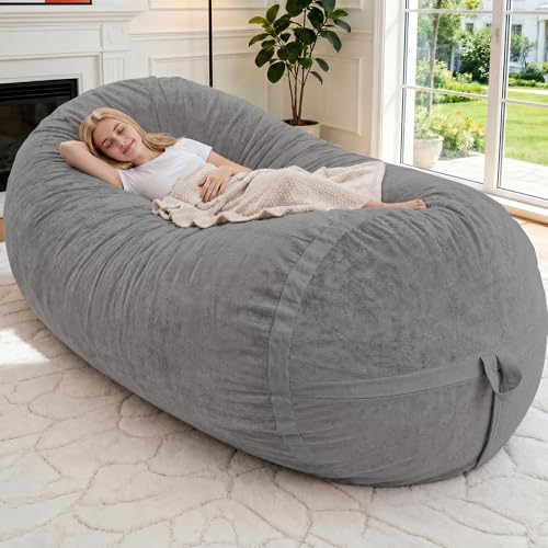 Image of 6FT Bean Bag Chair 6'Giant Bean Bag Chairs with Adults, Large Beanbag Chair | Bean bag Lounger with Machine Washable Cover Luxurious Velvet Fabric, Comfy Chairs for Living Room, Bedroom, Dorm, Darkgrey