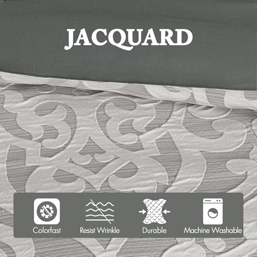 Image of Madison Park Odette Cozy Comforter Set Jacquard Damask Medallion Design - Modern All Season, Down Alternative Bedding, Shams, Decorative Pillows, Queen(90 in x 90 in), Silver 8 Piece | All Season Down Alternative Bedding with Comforter, Shams, Bed Skirt, Decorative Pillows, Silver