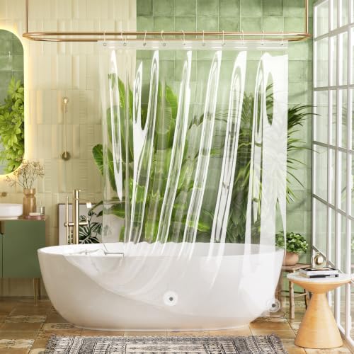 Image of Bathway Shower Curtain Liner, Clear Shower Curtain Liner 60x64 PEVA Waterproof Shower Curtain Liner Plastic with 3 Magnets and 10 Rustproof Metal Grommets, Lightweight Shower Liner for Bathroom